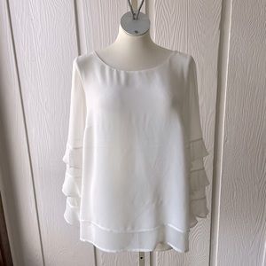 Comma, Womens White Long Sleeve Embellished Blouse Size 10